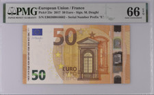 GEM UNC 50 Euro E011A1 France European Draghi 2017 23e Prefix EB PMG 66 EPQ