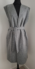 ZARA grey sleeveless coat size L gilet vest + belt edge to edge pockets
