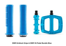 DMR V6 Pedals & DMR Gridlock Grip MTB BMX DH Custom Bundle- Blue