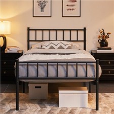 Single/Double Iron Bed frame with Heafboard and Footboard Bed Platform Black