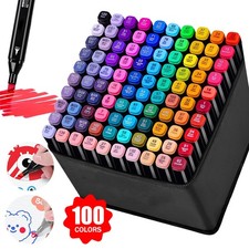 100 Piece Dual Ended Coloured Set Of Artist Marker Pens Drawing & Colouring Kids