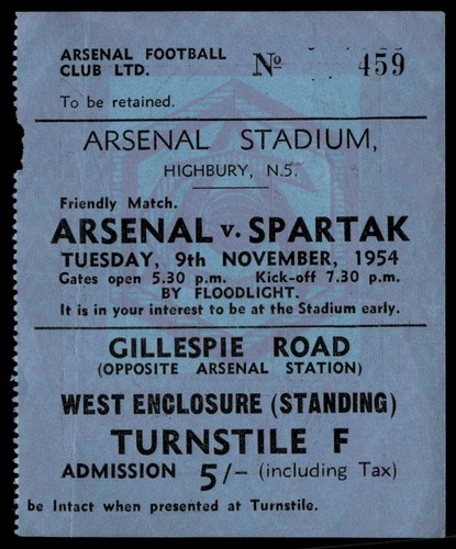 Ticket 1954 arsenal - ticket, vs