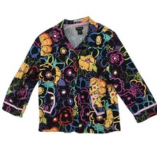 ELCC Jacket Womens Large Multicolor Floral Print Stretch Button Up Pockets Retro