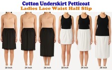Ladies Waist Half Slip Lace Cotton Underskirt Petticoat Soft 18" 24" 28" Size
