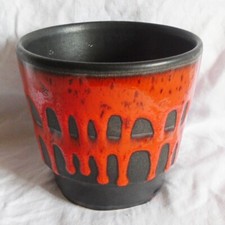 Roth West Germany Studio Art pottery red black drip glazed fat lava vase pot vgc