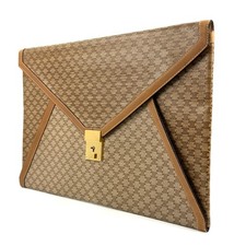 Celine Clutch Bag Document Case Triumph PVC Beige Authentic 93T0069