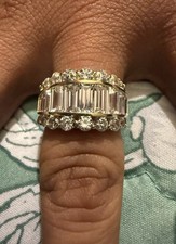 14k Baguettes & Round Cubic Zirconia Ladies Yellow Gold Ring Size 7