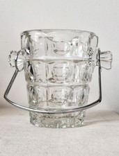 Lovely Optical Vintage French Glass Ice Pail Bucket Mid-century Retro Home Bar