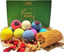 Crue Bath Bombs & Natural Loofah Gift Set, 12 Handmade Organic Bubble Bath Bombs