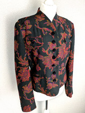Vintage Alexon Womens Black Floral Wool Blend velvet buttons Blazer UK 14