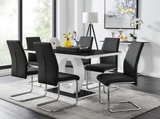 GIOVANI White Gloss Black Glass Dining Table & 6 Faux Leather Dining Chairs