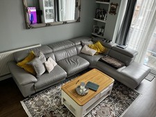 Large Grey Leather Corner Sofa