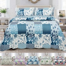 3 PCS Patchwork Bedspread Quilted Bed Throw Single Double King Size Bedding Set