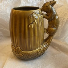 SylvaC Acorn & Squirrel Jug 4068 Vintage Ceramic Brown Glaze 9in Tall