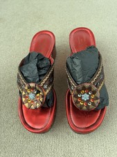 Donald Pliner  Platform Leather Sandals Red Metallic/ Brown Stitching UK5 Used