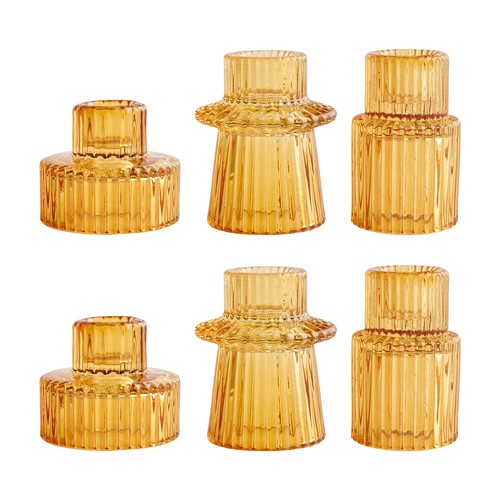 Ribbed glass candle holders - ribbed,