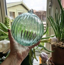 Witch Ball Christmas Ornament Antique Teal Rare Large Fluted glass Handblown