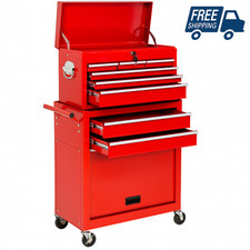 Tool Cart Chest Combo Set Lockable Trolley Case 10 Compartment Storage Box