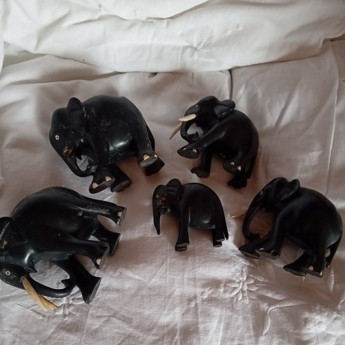 Five vintage elephant ebony - vintage,