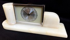 Original Vintage MAUTHE - DESK CLOCK -ART DECO - PALE GREEN/WHITE MARBLE - 1930s