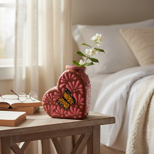 Talavera heart vase pink - talavera,