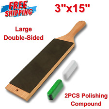 Leather Strop Paddle 3" by 15" with Compound, Large Double-Sided Knife Sharpener