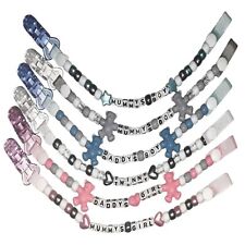 Personalised Dummy clips Boys Girls Any Name colour design PLASTIC OR METAL CLIP