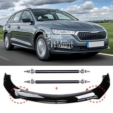 Glossy Black Front Bumper Lip Spoiler Splitter + Stud Rods For Skoda Octavia RS