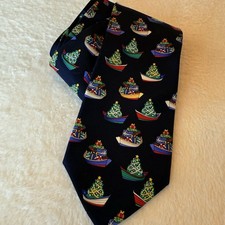 ALYNN Neckwear "Xmas Dory" Silk Tie Holiday Christmas Tree Boat Festive Holch