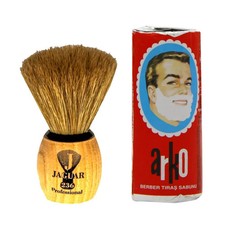 Jaguar Set of Small Wooden Handled Shaving Brush + Arko Shaving Cream 75g Soap