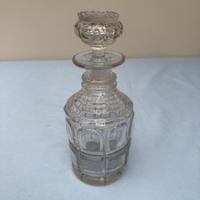 Antique Victorian? Decanter Double Ring Neck Panel Cut Glass Star Base w/Stopper