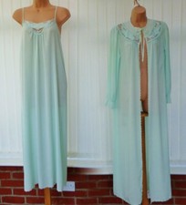 M14 VTG ST MICHAEL MINT SILKY SHEER LACE 70'S NIGHTDRESS NEGLIGEE SET 14 (16) M