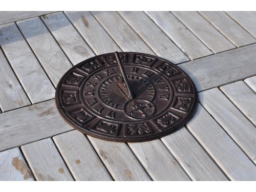 Round cast iron sundial - cast,