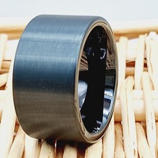 12mm Black Tungsten Carbide Pipe Cut Engagement Ring Men's Thick Wedding Band