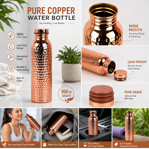 Hammered copper water bottle - hammered,