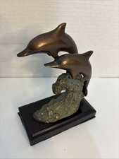 Vintage Brass/Bronze Dolphin Sculpture 2 Dolphins Nautical Ocean