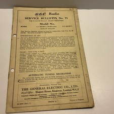 G.E.C. Radio Service Bulletin No.71 Model BC4045  5 Valve Receiver  1939