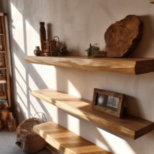 Handmade Oak Floating Solid Shelf Live Edge, Waney Edge, Rustic, Wood, Hardwood