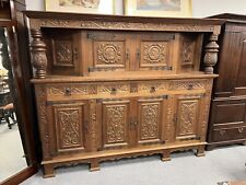 French Court Cupboard Dresser 19th Century Antique Carved Detail Solid Oak Large