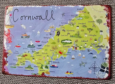 Map Of Cornwall - Man Cave Metal Sign Poster Wall - Ideal For Pub Bar Den