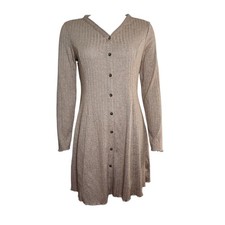 Primark Dress Womens Size 10 Solid All Tan Long Sleeve Ribbed Button Front