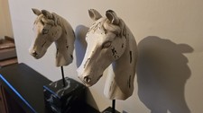 A Pair off Resin Horse Head Sculptures On Resin Marbled Blocks 