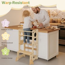 3-in-1 Toddler Learning Tower Kids Step Stool & Mini Desk with Safety Rail