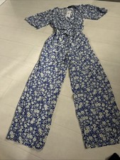F&F Ladies Blue White Floral Jumpsuit Sz 12 New Tags Holidays Cruise