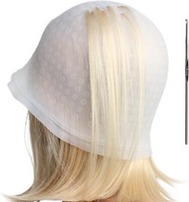 Reusable Silicone Dye Cap Hat Hair Colour Highlighting Hairdressing With Hook UK