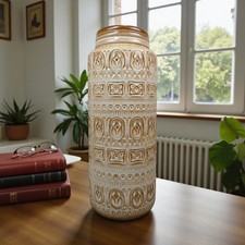 Scheurich West German Pottery Vase 289-41 Beige Brown Patterned Ceramic 41cm