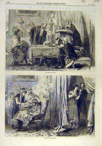 Original old antique print - old,