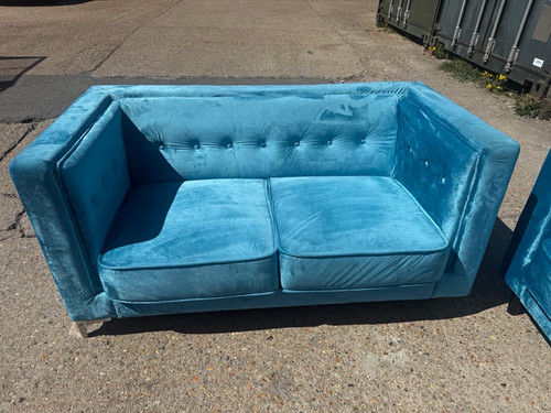 Blue velvet sofa set - velvet,
