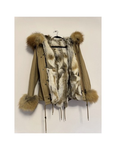 Real fur beige parka - real,