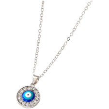 Turkish Evil Eye Necklace Silver Pendant Round with Accent 50 Plus 5cm